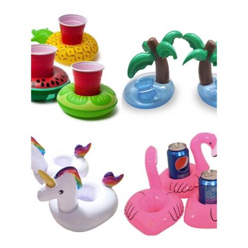 火烈鳥游泳圈水上飲料可樂杯座充氣杯托兒童游戲水泳池漂浮玩具