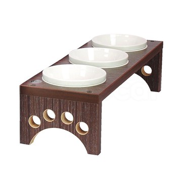 【MOMOCAT】三口小型犬貓餐桌 曼特寧色 碗架附瓷碗
