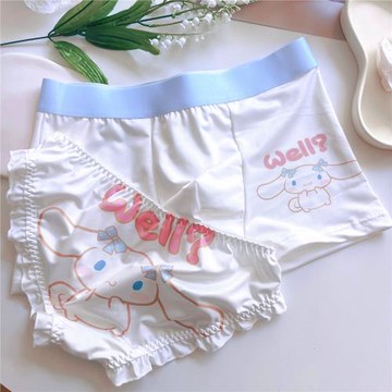 日系可愛玉桂狗印花情侶內褲一男一女小清新情侶款甜美軟萌平角褲