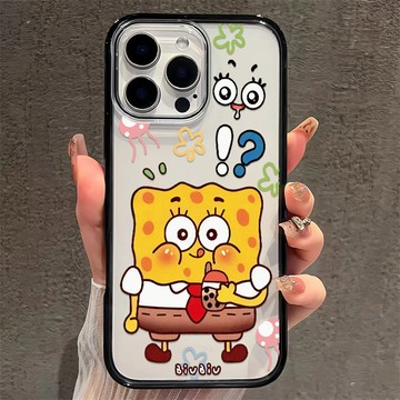 海綿寶寶適用蘋果iPhone17Pro 16 15 14 13 12 11 Pro Max黑邊透明亞克力防摔手機殼