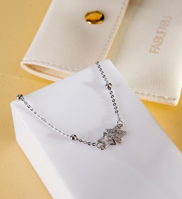Fabufabu 925 純銀分層鋯石鑽石星星手鍊女式可調式手腕首飾手鍊