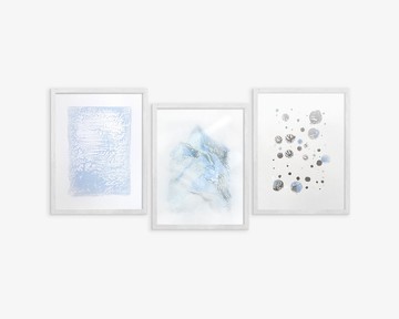 畫廊牆 3 件套 Monotype 版畫冬季牆藝術抽象山雪