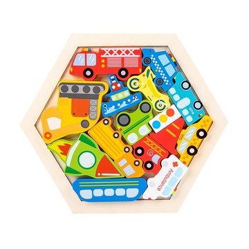 木製六角拼圖 造型拼圖 兒童拼圖 益智玩具 交通工具 15歲以上 2個  1組  15片