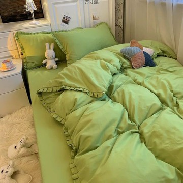 床包組 三件組 四件組  床單被套枕套床包 家用寢具綠色少女心荷葉花邊被套四件套公主風學生宿舍床單床上三件套批發