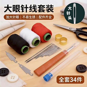 🏅現貨免運🏅大眼鋼針【34件套】 手縫針 大眼針 不鏽鋼針 穿針神器 縫紉針 大頭針 手縫針綫 縫線鋼針 大鼻子鋼針