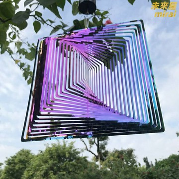 【立體旋轉雕刻】曼陀羅風鈴 北歐風鈴 不鏽鋼風鈴 裝飾風鈴 庭院風鈴 3D立體 正方形鏤空 手工雕刻 庭院陽臺室內裝飾