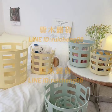 鏤空奶黃臟衣簍手提籃家用收納居家臥室浴室置物收納筐【雲木雜貨】