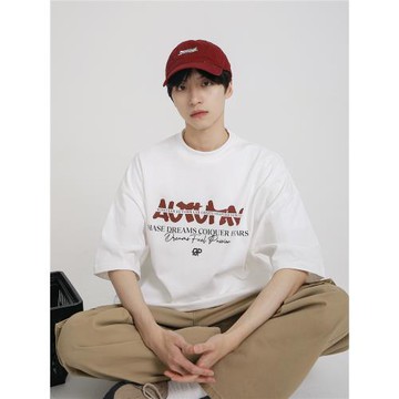 十九秋/2025夏裝新款美式潮牌印花280g短袖T恤寬松休閑上衣男生