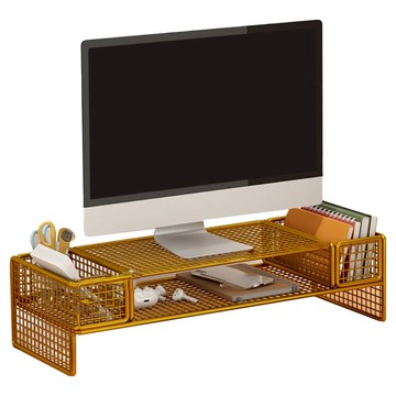 小麥購物 鐵藝懸空桌面螢幕增高架 L1220 雙儲物  金黃色