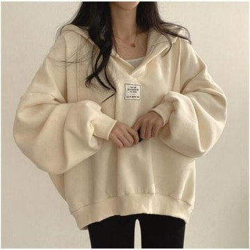 L-4XL 大尺碼短款衛衣女 大尺碼帽t 大口領春秋冬胖MM慵懶風寬鬆顯瘦連帽上衣bf