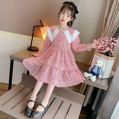 ワンピース キッズ 長袖 子供服 女の子 春秋 キッズワンピース 折り襟 レース ドット柄 子供ドレス ジュニア カジュアル 小学生 通販 Lineポイント最大get Lineショッピング