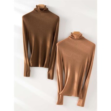 80支超細精紡高翻領緊身桑蠶絲真絲羊絨針織毛衣修身薄打底衫純色