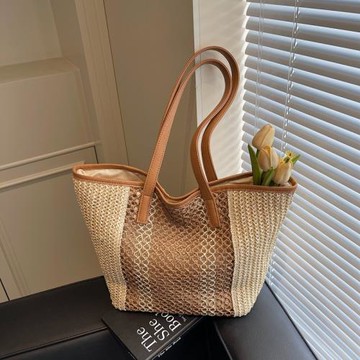 2025夏季新款大容量百搭編織托特包海邊度假單肩沙灘包時尚腋下包