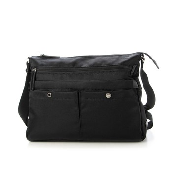 LA BAGAGERIE 雙口袋方形斜背包(中/黑)
