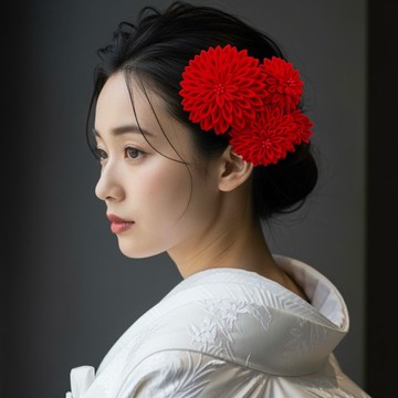 深紅手工摘み細工髮飾套組 – 優雅自信