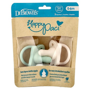 Dr. Brown's, HappyPaci™ 安撫奶嘴，0-6 個月，綠色、灰色和米色，3 個