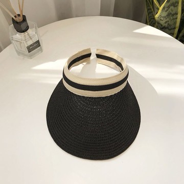 韓版編織款髮箍式中空遮陽防曬帽 黑色