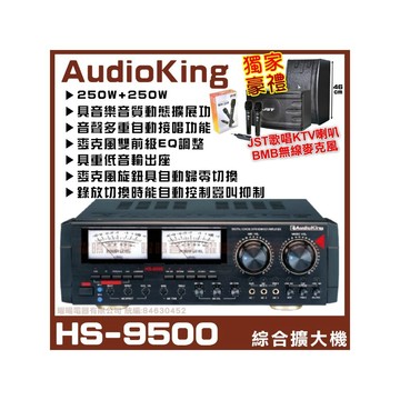 Audio King HS-9500 250W+250W(4Ω)大功 麥克風雙前級EQ調整 音樂音質動態擴展功能