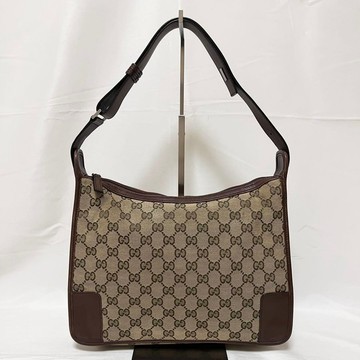 正品 GUCCI 古馳 單肩包 GG 帆布 皮革 米色 棕色 001・4205 日本直送