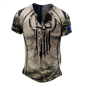 V-neck button 3D printed loose top V領紐扣3D印花寬松上衣男士