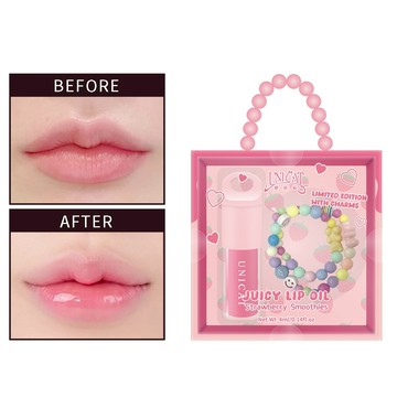 UNICAT 現貨 水光保濕玻璃唇油(草莓)+微笑彩虹串珠手鍊 護唇油 唇油 透明唇油 唇紋 水光 Y2K 串珠手機繩