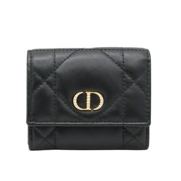 Dior 迪奧 三折短夾 黑色 羊皮 S4207 【二手名牌BRAND OFF】