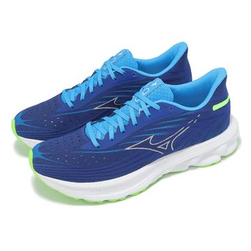 Mizuno 慢跑鞋 Wave Skyrise 6 男鞋 藍 綠 高回彈 緩衝 運動鞋 美津濃 J1GC2509-02