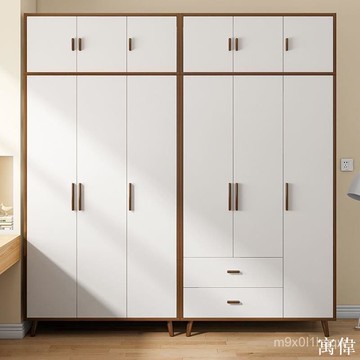 免運 破損補 發全實木衣櫃家用臥室大容量小戶型對開門出租屋現代簡約大衣櫃收納衣櫃 收納箱 整理箱 抽屜櫃 衣櫃 衣櫥