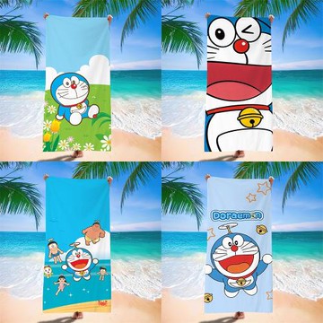 哆啦a夢沙灘巾跨境兒童卡通可愛印花浴巾超細纖維機器貓游泳速干