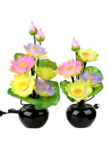 荷花燈擺件多彩蓮花燈佛堂供奉觀音蠟燭燈長明燈家居裝飾品