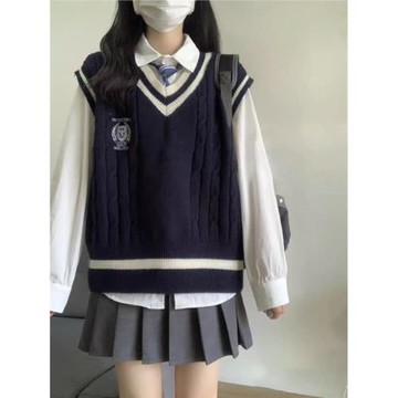 馬甲女款2023新款馬夾洋氣學院風針織毛衣背心秋季外搭刺繡坎肩女