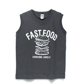 日本 BRANSHES - 100% 帥氣印花背心上衣-漢堡-炭灰