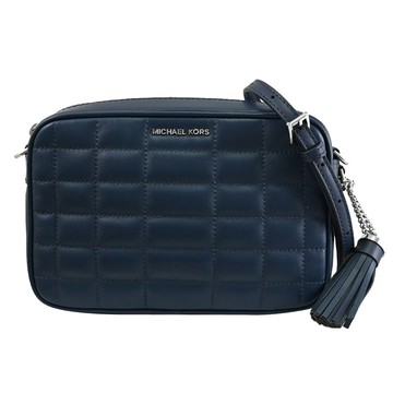 MICHAEL KORS JET SET 浮雕LOGO車線拉鍊斜背方包.深藍