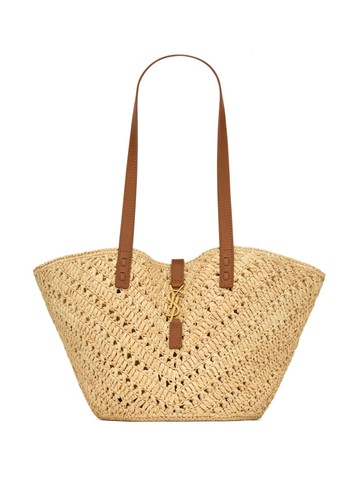 Saint Laurent - medium Panier raffia tote bag - women - Calf Leather/Raffia - One Size - Brown