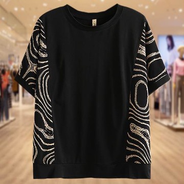 大碼中老年女裝夏季寬松遮肚短袖T恤中年胖媽媽時尚百搭洋氣上衣