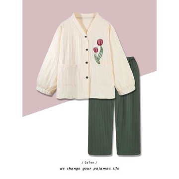 Se7enの睡衣女春秋季純棉長袖2025年新款郁金香可外穿家居服套裝