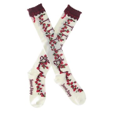 lolita長筒襪薔薇玫瑰花棉襪中筒襪可愛軟妹蘿莉長筒襪