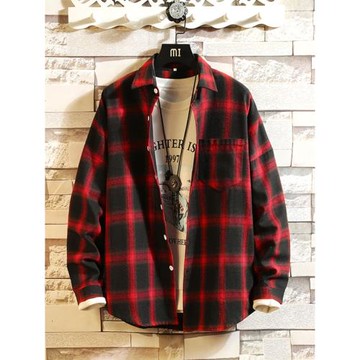 紅色格子襯衫男款2025新款高級感痞帥外套男士長袖襯衣潮牌男裝