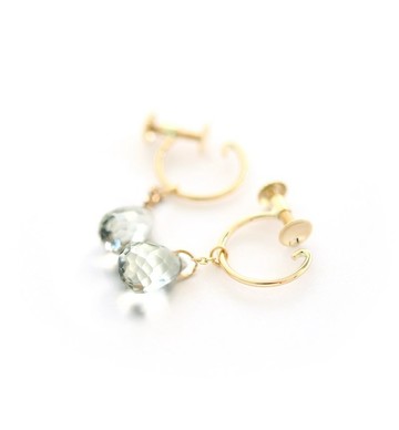 2月誕生石 K10 綠色碧璽 (水滴切割) 耳環 ~ESPOIR~