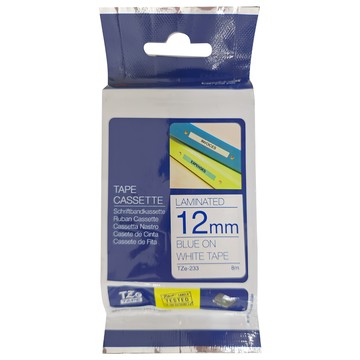 兄弟牌 標準黏性護貝標籤帶 TZe-233 12mm  白底藍字  8m