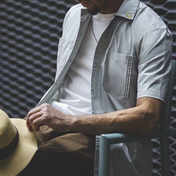 馬登工裝日系復古硬漢古巴領刺繡短袖襯衫口袋阿美咔嘰寬松襯衣男