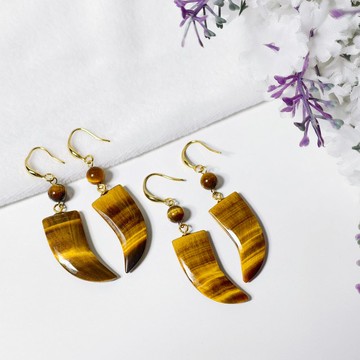 頂級黃金虎眼石 玉刀 招財 守護 勇氣 趨吉避凶 耳環 限量 禮物