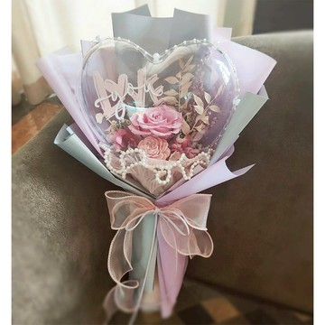 【OSTARA FLORIST 奧斯塔拉花藝】Love You愛心波波球花束-(永生玫瑰花、花禮、生日禮、情人節、七夕、波波球花束)