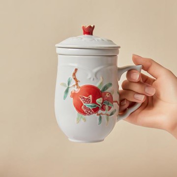 乾唐軒活瓷 | 石榴喜果三件杯 / 附茶漏 / 牙白彩釉 430ml