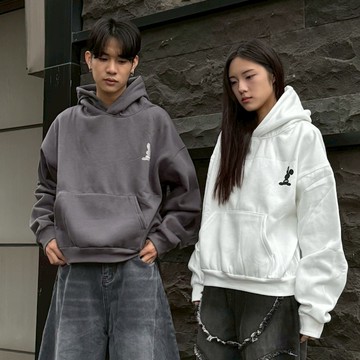 【AMERO】男裝 女裝 長袖連帽T恤 兔子印花 寬短版型 情侶裝