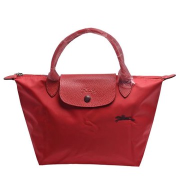 LONGCHAMP 經典LE PLIAGE刺繡暗釦/拉鍊短提把尼龍水餃包(小-紅色)