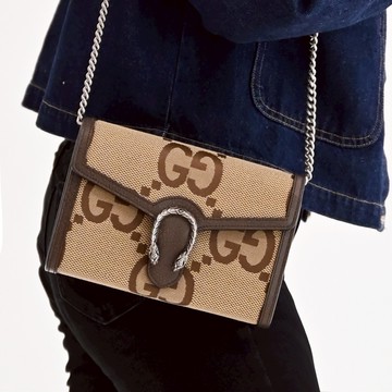 GUCCI 401231 Dionysus Jumbo GG新版緹花WOC鍊包.咖邊