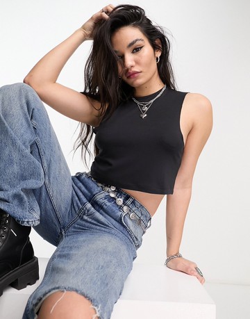 ASOS DESIGN dropped arm hole raw edge vest in black