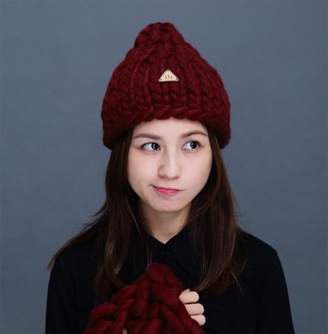 【盲藤手作-山】粗線100%純羊毛編織帽/血胭脂/客製品