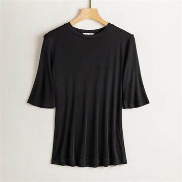 【米蘭精品】真絲T恤桑蠶絲上衣-純色圓領五分袖寬鬆女上衣6色74fd15